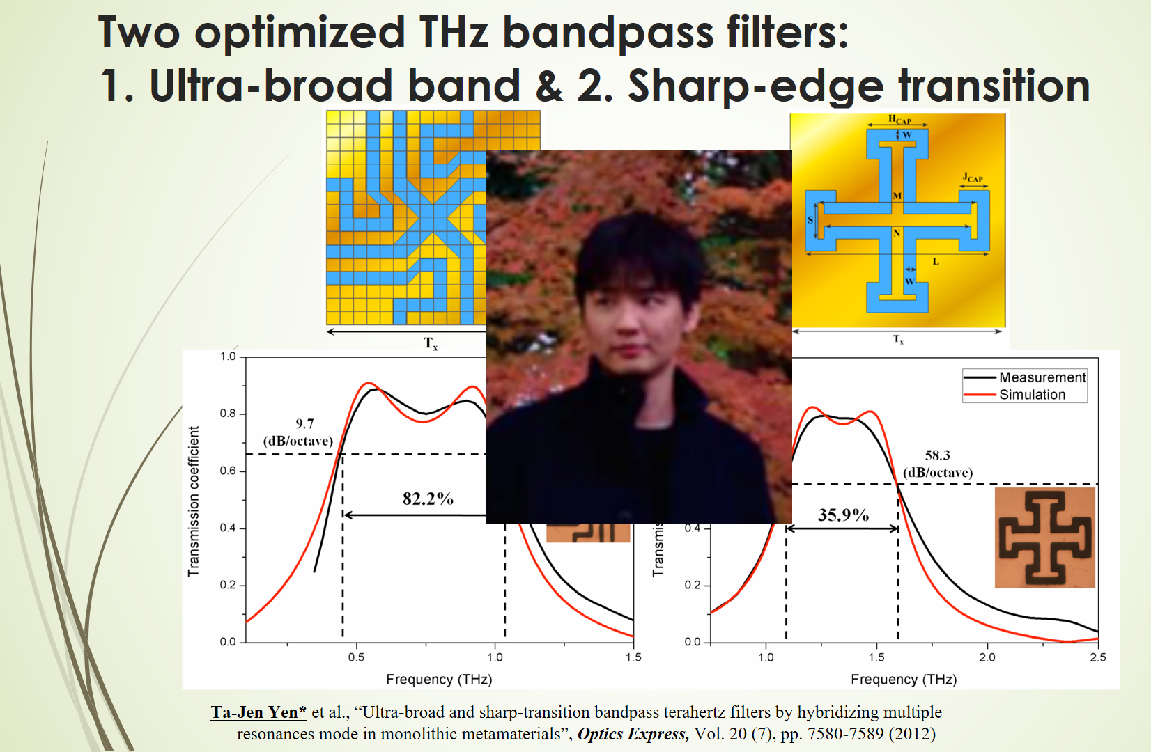 Two optimized THz bandpass filters: 1. Ultra-broad band & 2. Sharp-edge transition